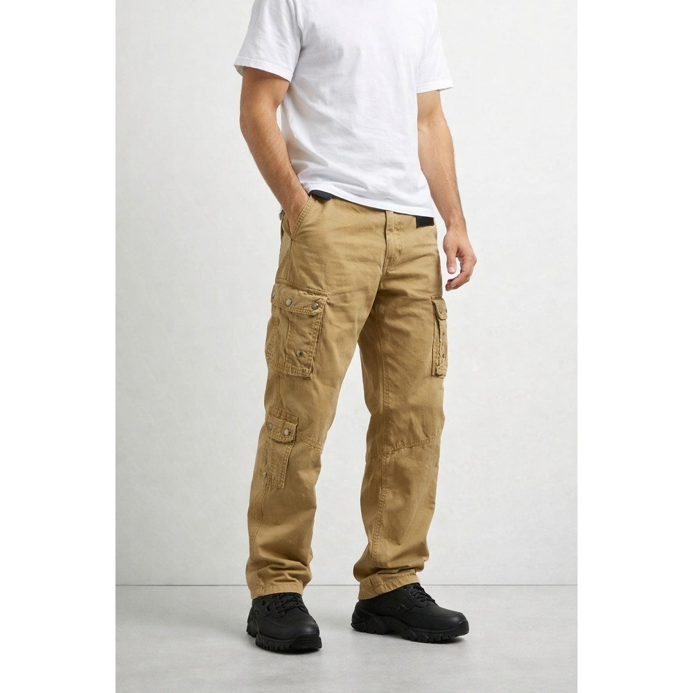 Benjamin Black Cargo Pant 38x32 Tan Khaki Utility Y2K Streetwear Rugged Gorpcore